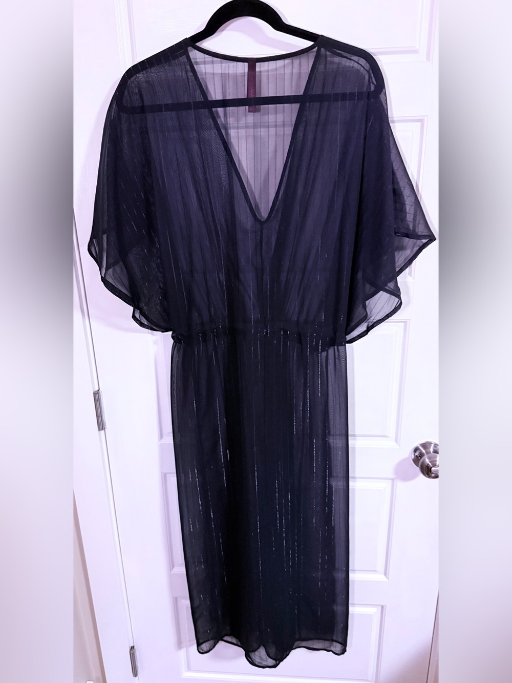 Black Sheer Tensil Sparkle V-Neck Maxi Dress/Cover up